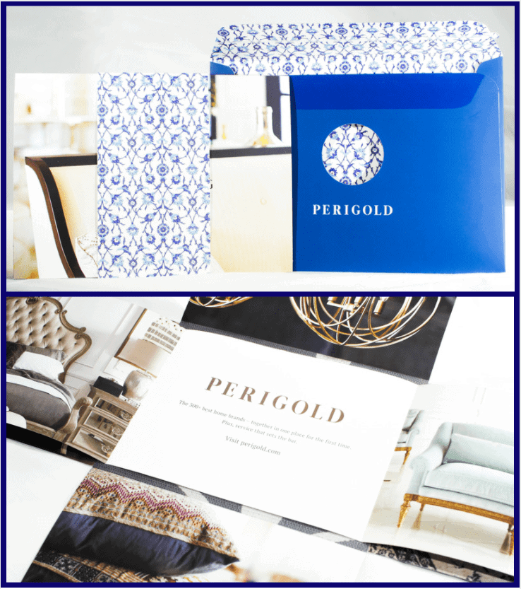 Customized direct mail pieces showcasing luxury branding and interior design marketing.