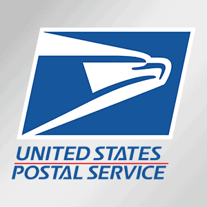 A USPS United States Postal Service logo with eagle emblem and blue, red, white colors.