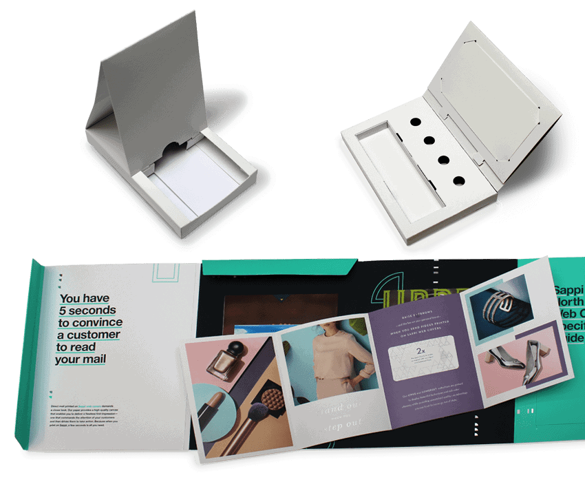 Customized direct mail marketing kit with folding, printing, and design options for targeted campaigns.